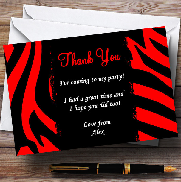 Red Zebra Print Personalised Party Thank You Cards