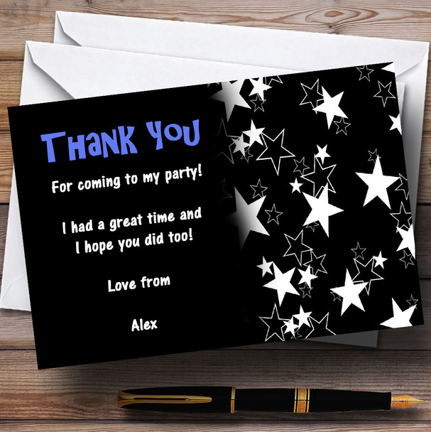 Black, White and Blue Stars Personalised Party Thank You Cards
