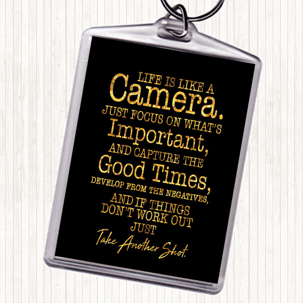 Black Gold Camera Quote Bag Tag Keychain Keyring