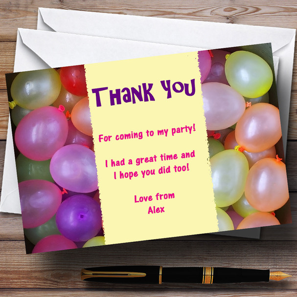 Coloured Balloons Personalised Children's Party Thank You Cards