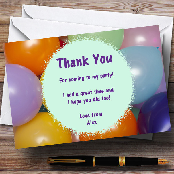 Party Thank You Cards Balloons Personalised Children's Party Thank You Cards