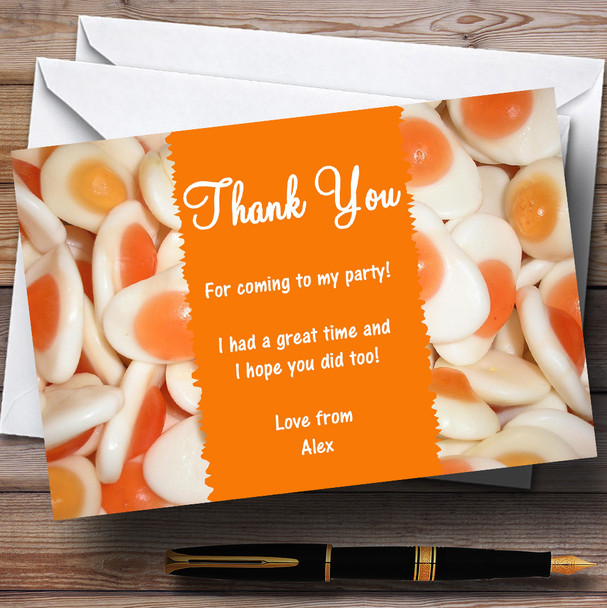 Fried Egg Sweets Personalised Children's Party Thank You Cards