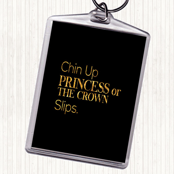 Black Gold Chin Up Quote Bag Tag Keychain Keyring