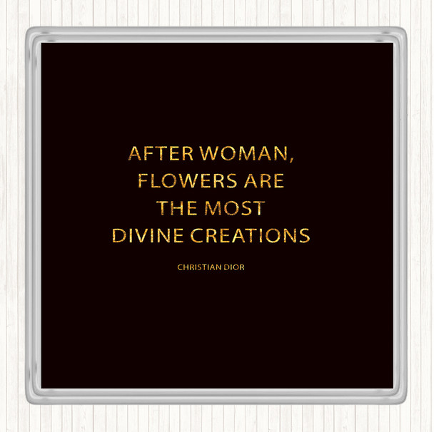 Black Gold Christian Dior Flowers Quote Drinks Mat Coaster