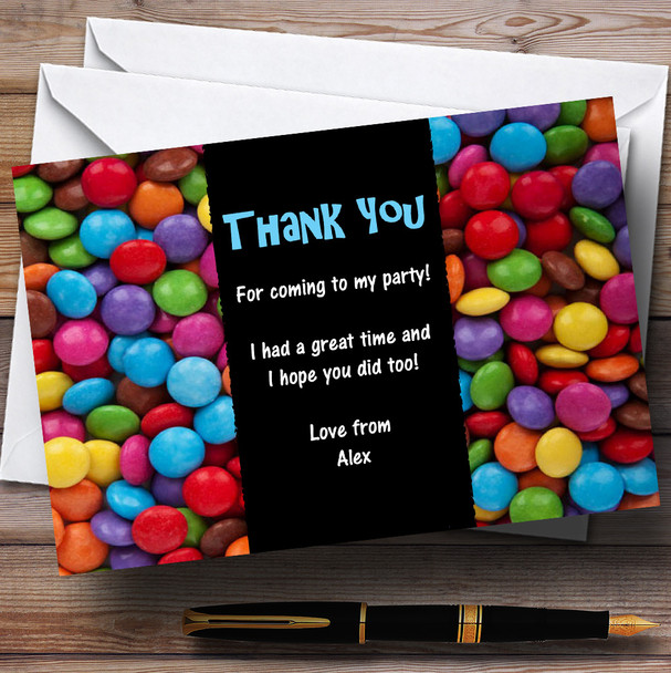 Smarties Sweets Blue Personalised Children's Party Thank You Cards