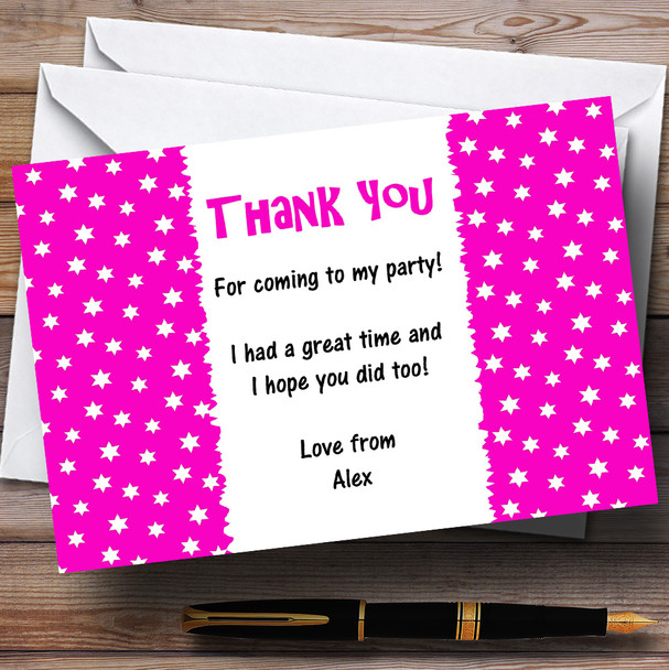 Bright Pink & White Stars Personalised Children's Party Thank You Cards