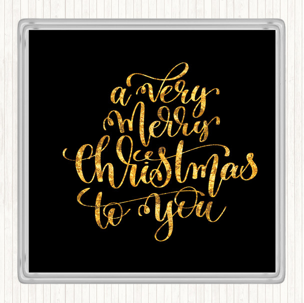 Black Gold Christmas A Very Merry Xmas Quote Drinks Mat Coaster
