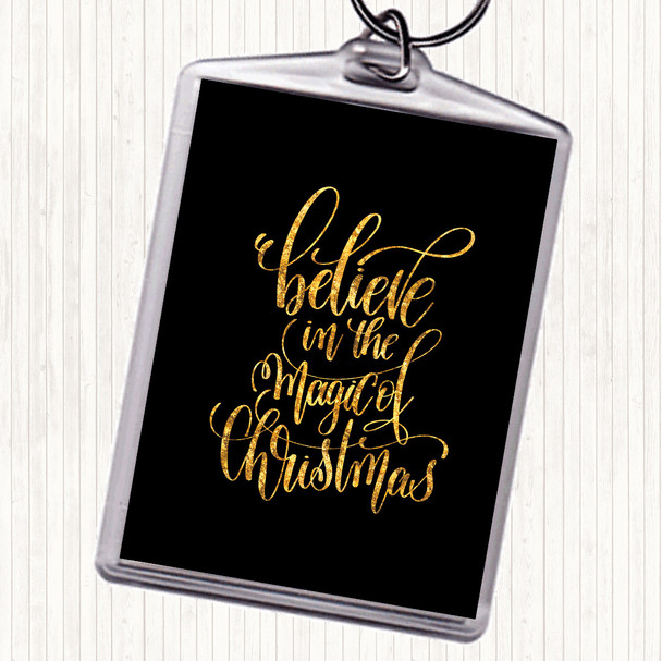 Black Gold Christmas Believe In Magic Xmas Quote Bag Tag Keychain Keyring