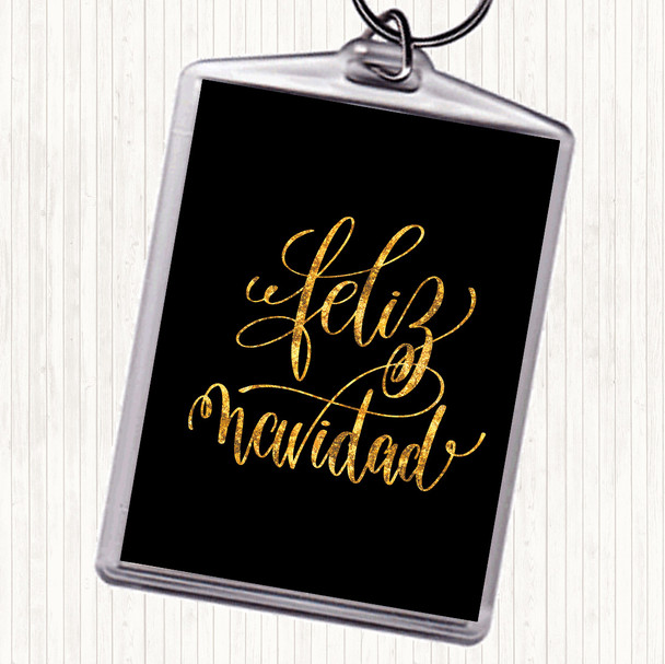 Black Gold Christmas Feliz Navidad Quote Bag Tag Keychain Keyring