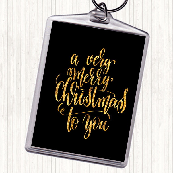 Black Gold Christmas Ha Very Merry Quote Bag Tag Keychain Keyring