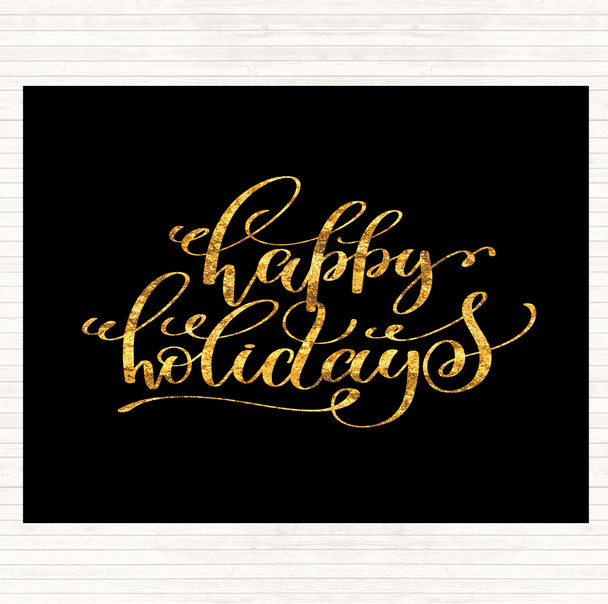 Black Gold Christmas Happy Holidays Quote Mouse Mat Pad