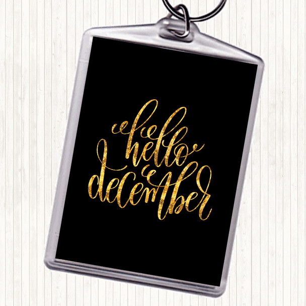 Black Gold Christmas Hello December Quote Bag Tag Keychain Keyring