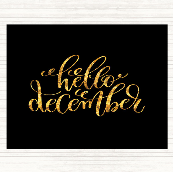 Black Gold Christmas Hello December Quote Mouse Mat Pad