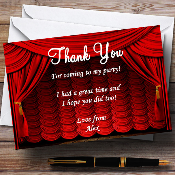 Red Theatre Curtains Stage Personalised Party Thank You Cards