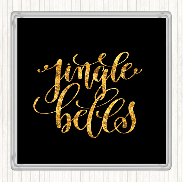 Black Gold Christmas Jingle Bells Quote Drinks Mat Coaster