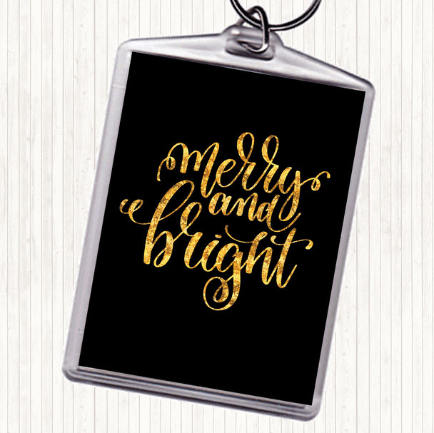 Black Gold Christmas Merry & Bright Quote Bag Tag Keychain Keyring