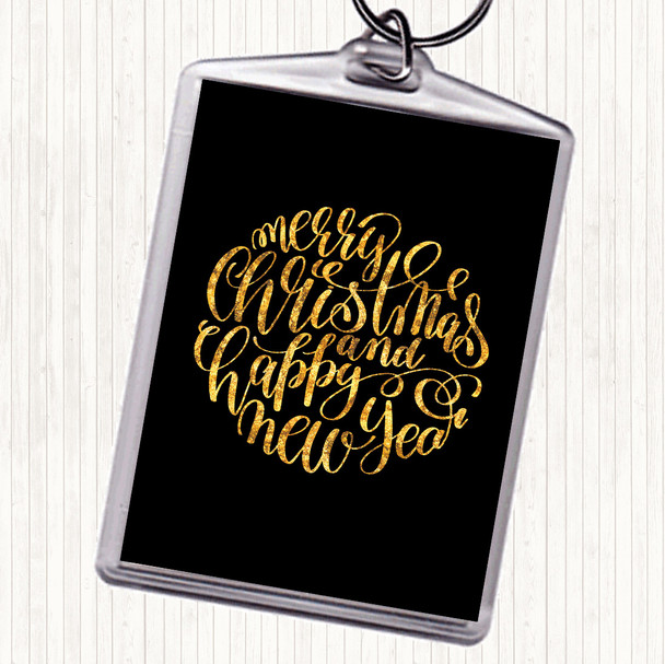 Black Gold Christmas Merry Xmas Happy New Year Quote Bag Tag Keychain Keyring