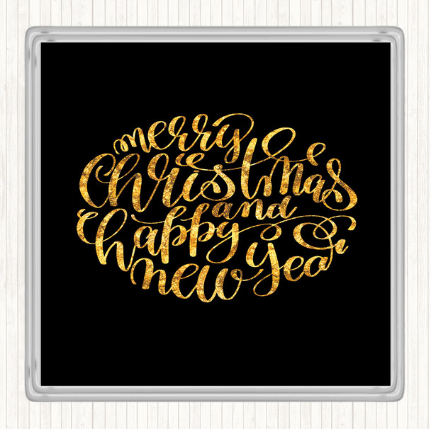 Black Gold Christmas Merry Xmas Happy New Year Quote Drinks Mat Coaster