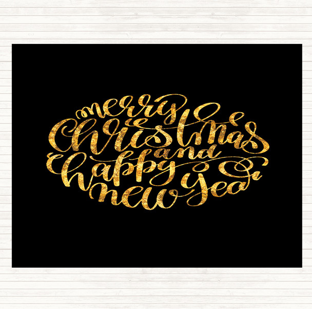 Black Gold Christmas Merry Xmas Happy New Year Quote Dinner Table Placemat
