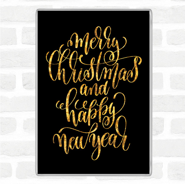 Black Gold Christmas Merry Xmas New Year Quote Jumbo Fridge Magnet
