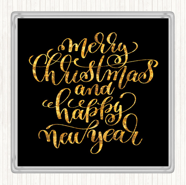 Black Gold Christmas Merry Xmas New Year Quote Drinks Mat Coaster