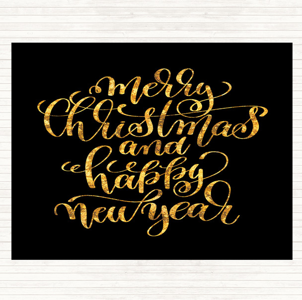 Black Gold Christmas Merry Xmas New Year Quote Mouse Mat Pad
