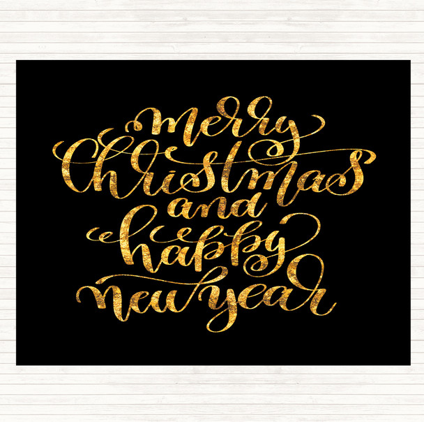 Black Gold Christmas Merry Xmas New Year Quote Dinner Table Placemat