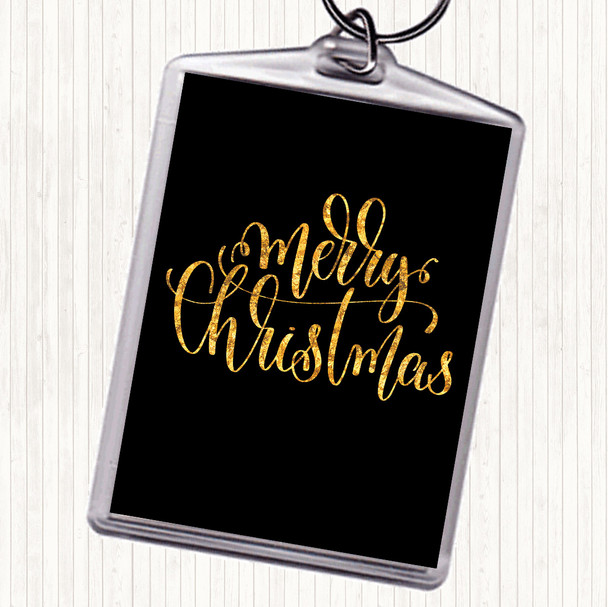 Black Gold Christmas Merry Xmas Quote Bag Tag Keychain Keyring