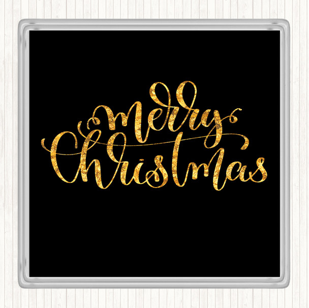 Black Gold Christmas Merry Xmas Quote Drinks Mat Coaster