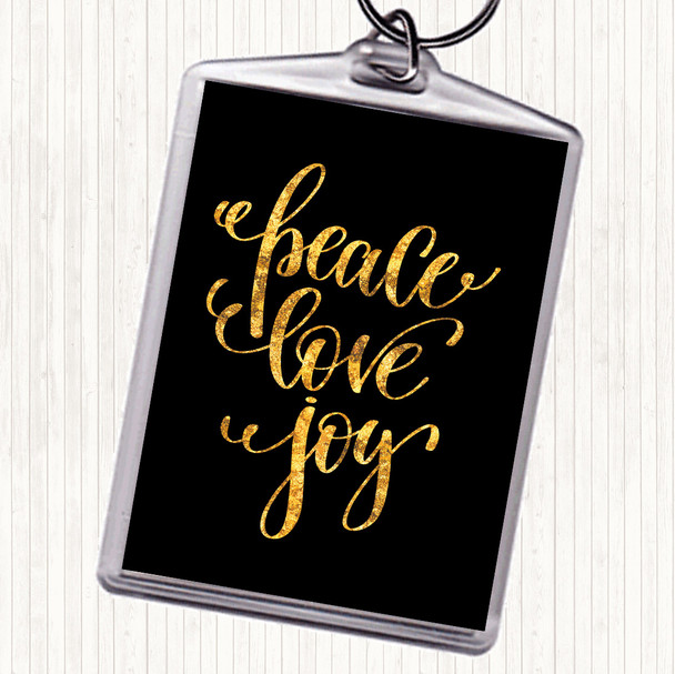 Black Gold Christmas Peace Love Joy Quote Bag Tag Keychain Keyring