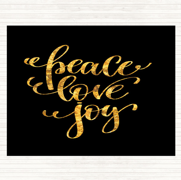 Black Gold Christmas Peace Love Joy Quote Dinner Table Placemat