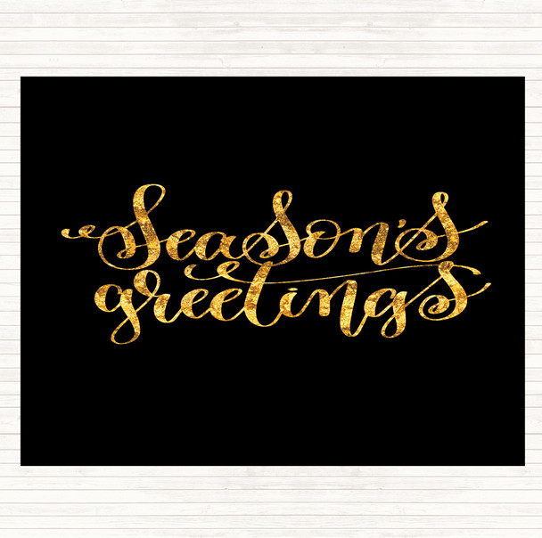 Black Gold Christmas Seasons Greetings Quote Mouse Mat Pad