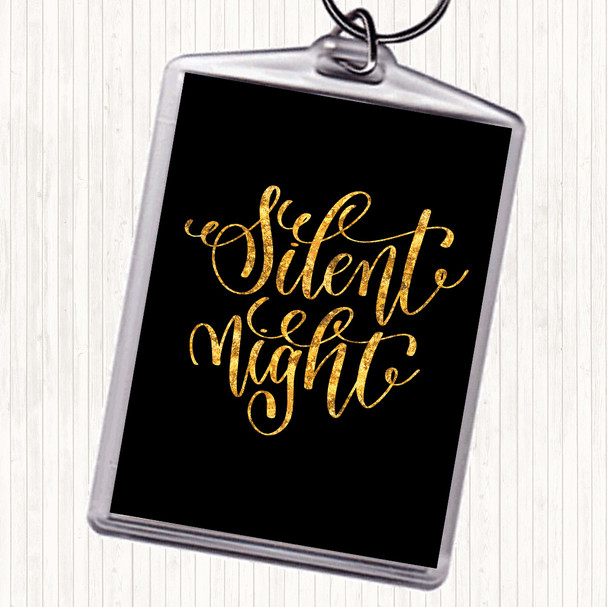 Black Gold Christmas Silent Night Quote Bag Tag Keychain Keyring