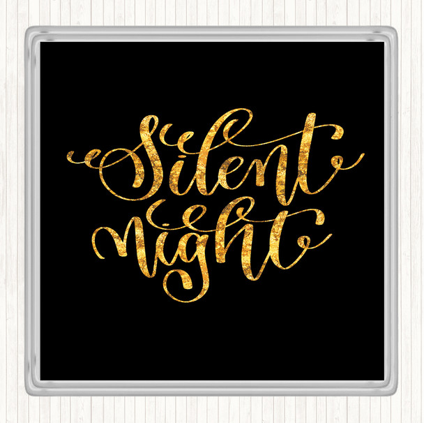 Black Gold Christmas Silent Night Quote Drinks Mat Coaster