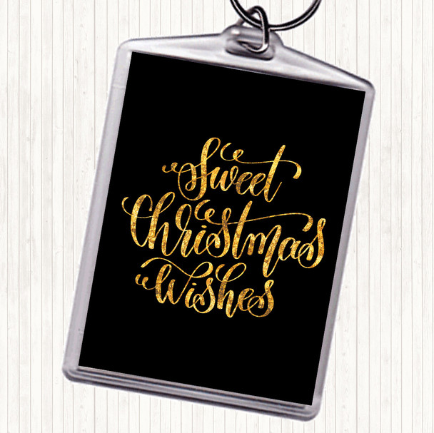Black Gold Christmas Sweet Xmas Wishes Quote Bag Tag Keychain Keyring