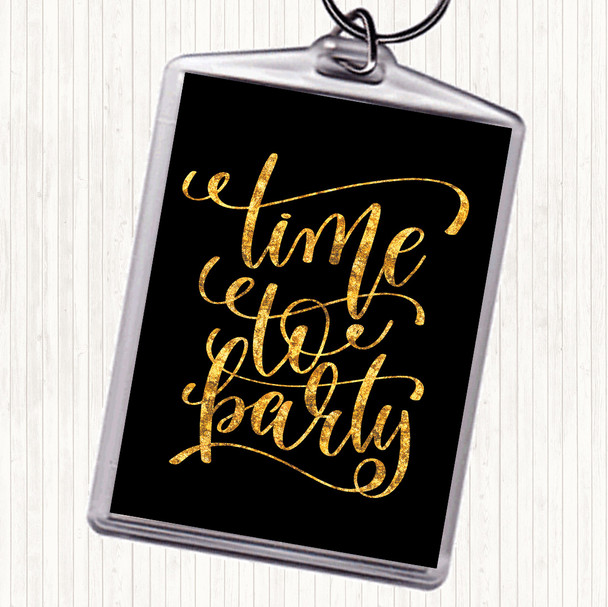 Black Gold Christmas Time To Party Quote Bag Tag Keychain Keyring