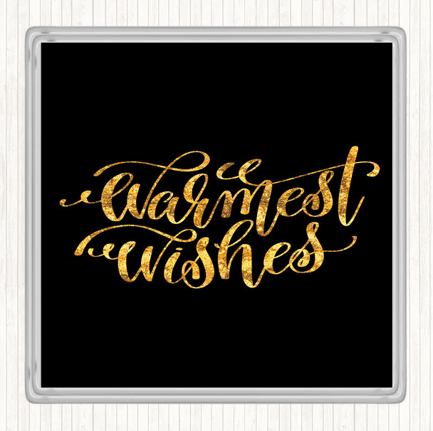 Black Gold Christmas Warmest Wishes Quote Drinks Mat Coaster