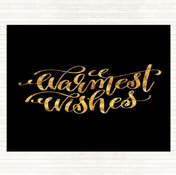 Black Gold Christmas Warmest Wishes Quote Mouse Mat Pad