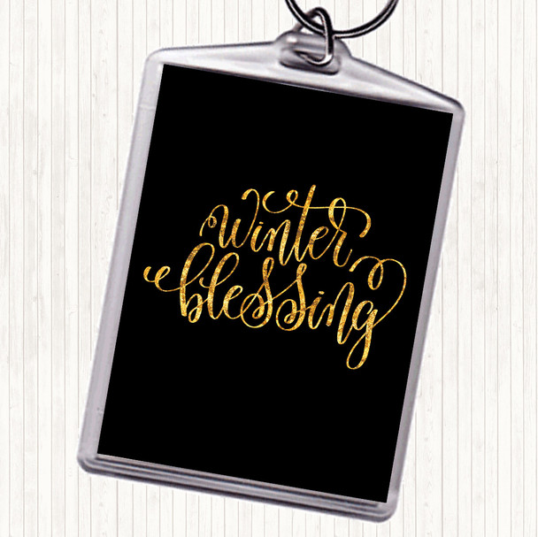 Black Gold Christmas Winter Blessing Quote Bag Tag Keychain Keyring