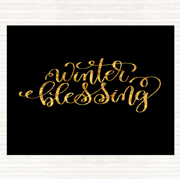 Black Gold Christmas Winter Blessing Quote Mouse Mat Pad