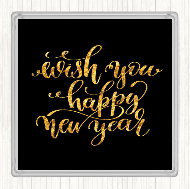 Black Gold Christmas Wish Happy New Year Quote Drinks Mat Coaster