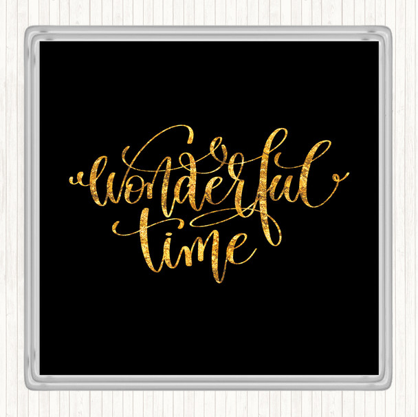 Black Gold Christmas Wonderful Time Quote Drinks Mat Coaster