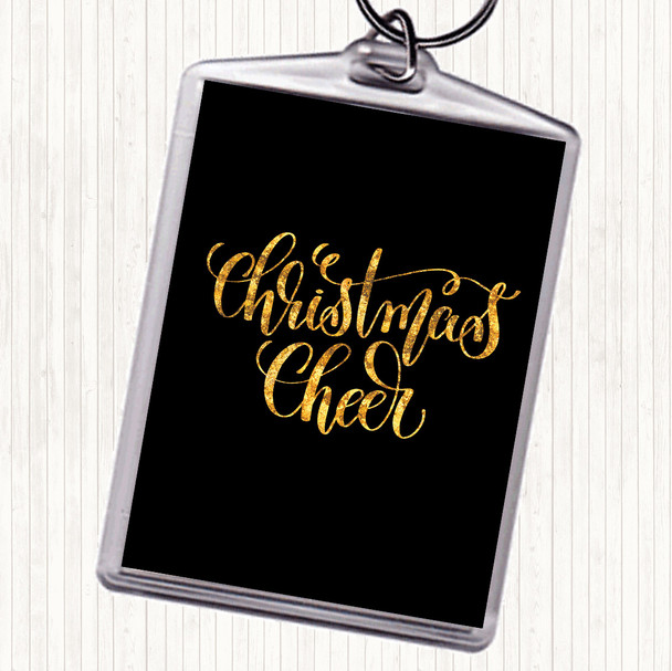 Black Gold Christmas Xmas Cheer Quote Bag Tag Keychain Keyring