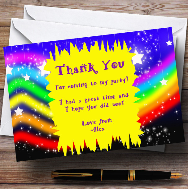 Rainbow Colours Stars Personalised Children's Party Thank You Cards