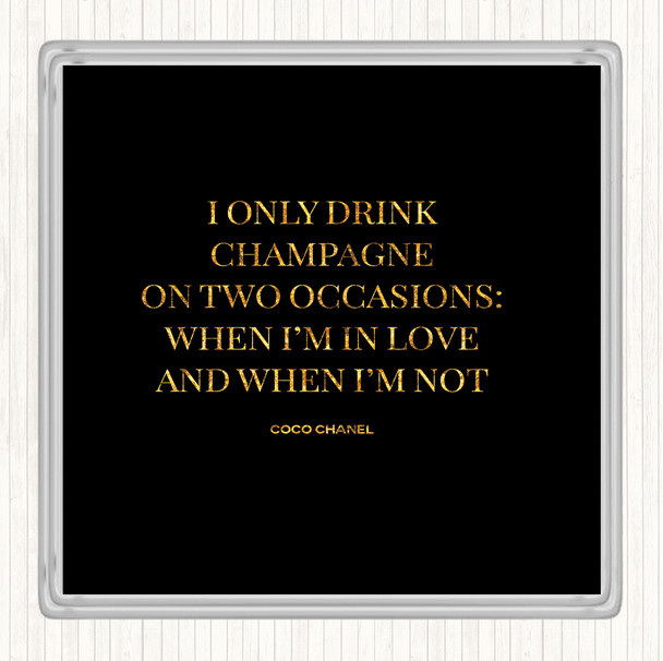 Black Gold Coco Chanel Champagne Quote Drinks Mat Coaster