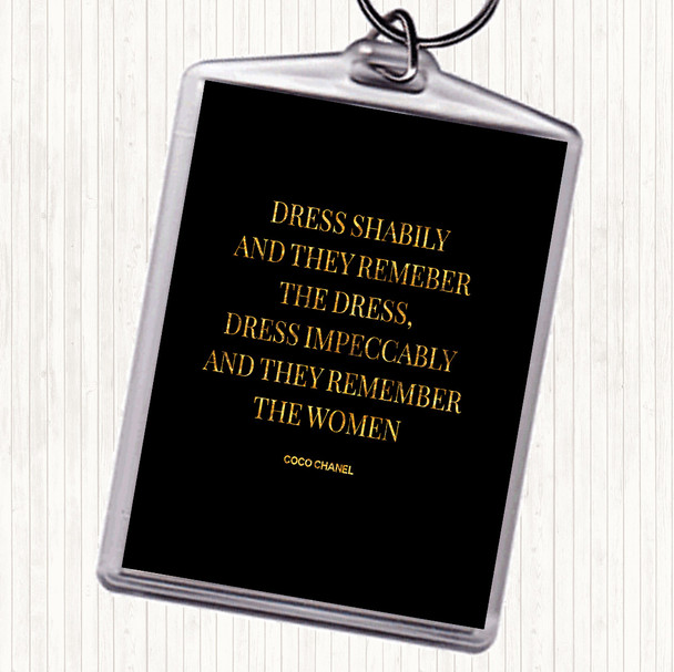 Black Gold Coco Chanel Dress Quote Bag Tag Keychain Keyring