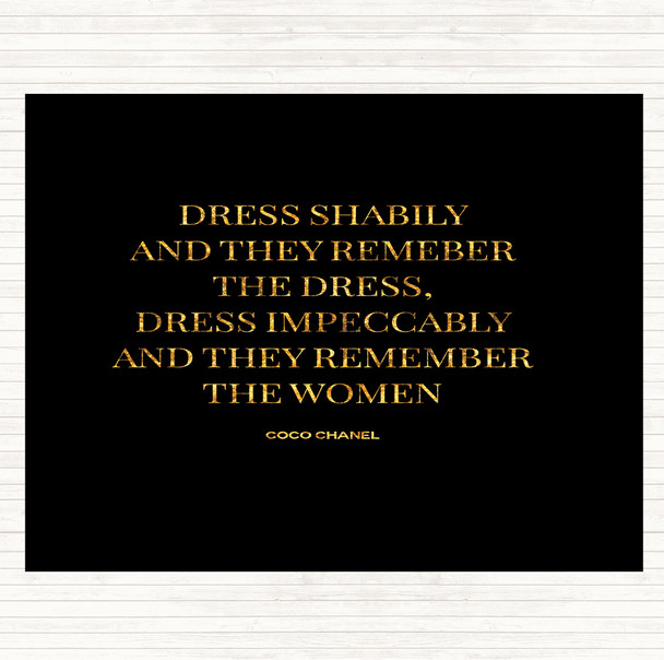Black Gold Coco Chanel Dress Quote Dinner Table Placemat