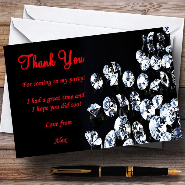 Black Red Diamond Personalised Party Thank You Cards