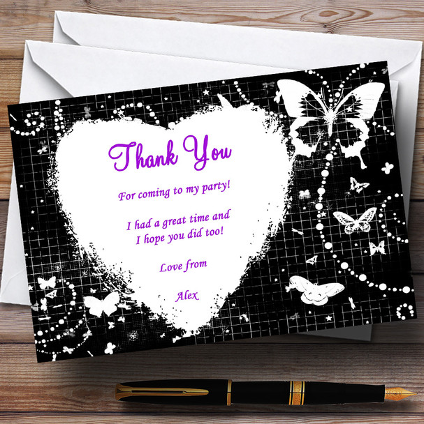 Black White Butterfly Personalised Party Thank You Cards