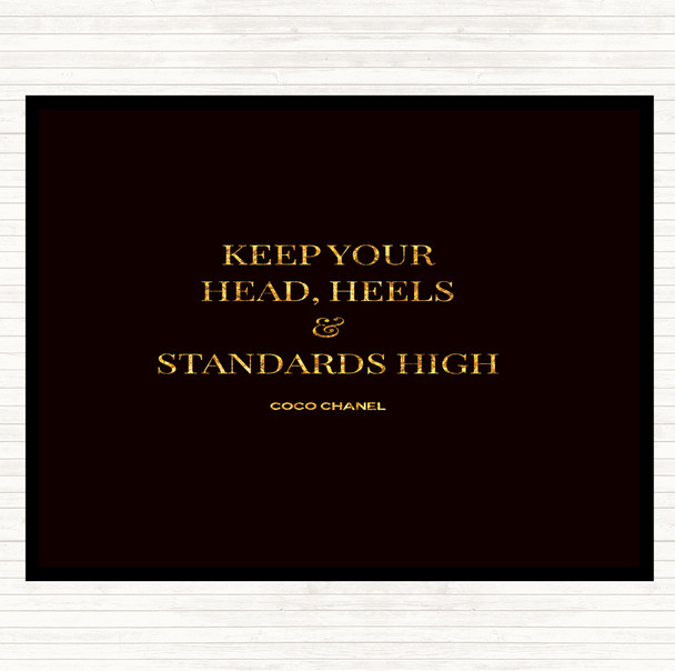 Black Gold Coco Chanel High Standard & Heels Quote Mouse Mat Pad